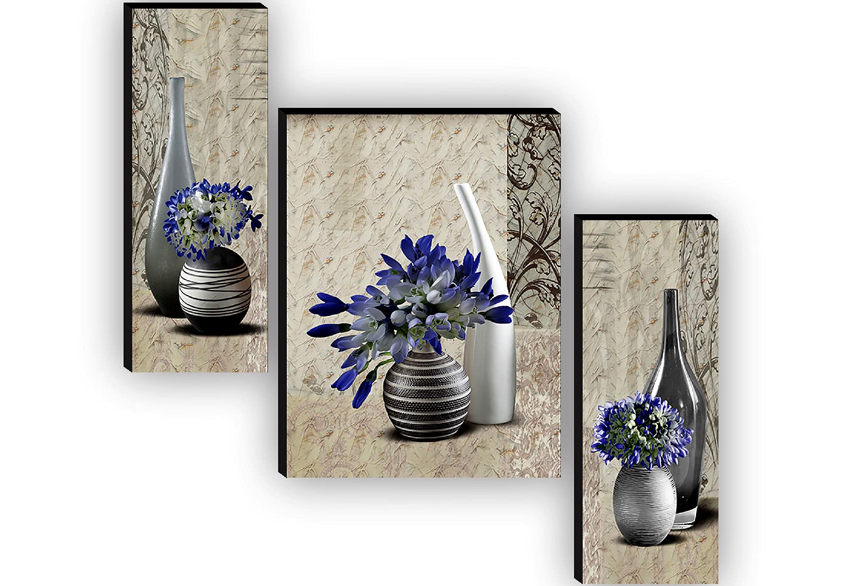 Saf Paintings Set Of 3 Flower Pot Uv Textured Paintings For Living Room With Frame Painting 12 Inch X 18 Inch SafJm7452