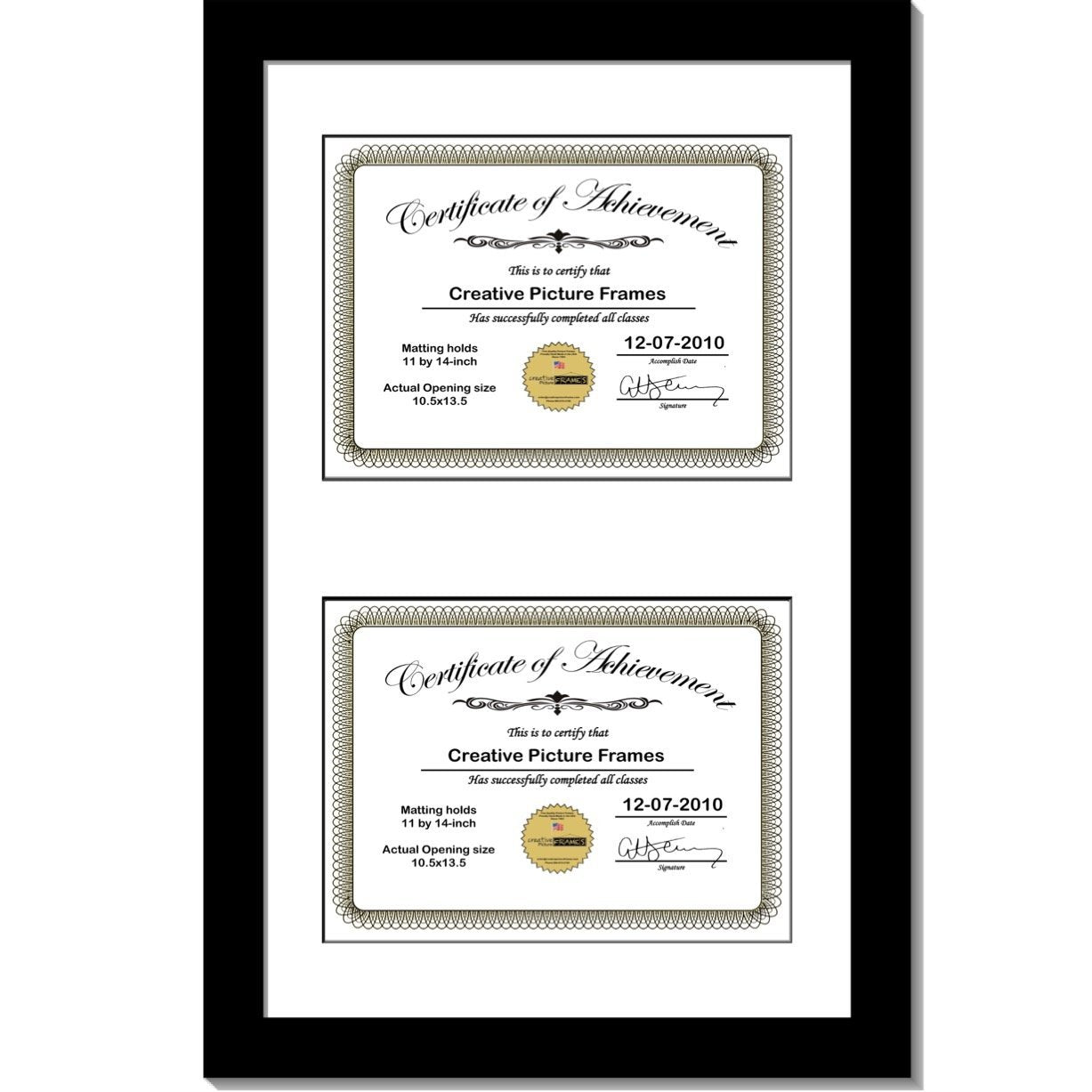 CreativePF [16x24bk-w] Black Vertical Double Diploma Frame with 2 opening White Mat, Holds 2-11x14-inch Documents with Wall Hang