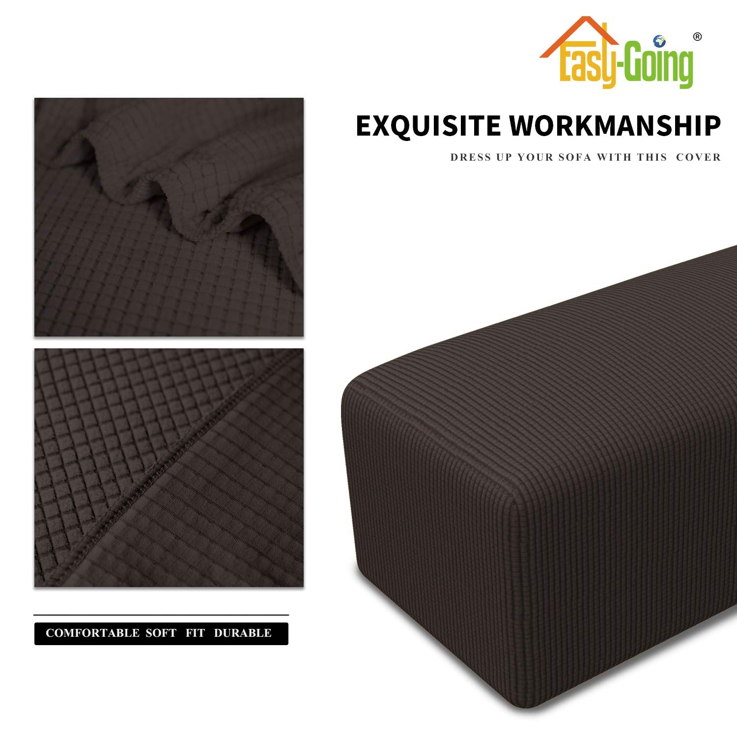 Easy-Going Stretch Ottoman Cover Folding Storage Stool Furniture Protector Soft Rectangle Slipcover With Elastic Bottom(Ottoman Small,Chocolate)