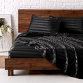 Mr&Hm Satin Bed Sheets, King Size Sheets Set, 4 Pcs Silky Bedding Set With 15 Inches Deep Pocket For Mattress(King, Black Stripe
