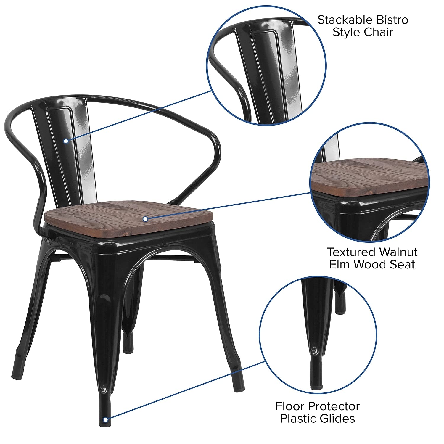 Flash Furniture Black Indoor/Outdoor Square Metal Patio Dining Chair - Thumbnail 3