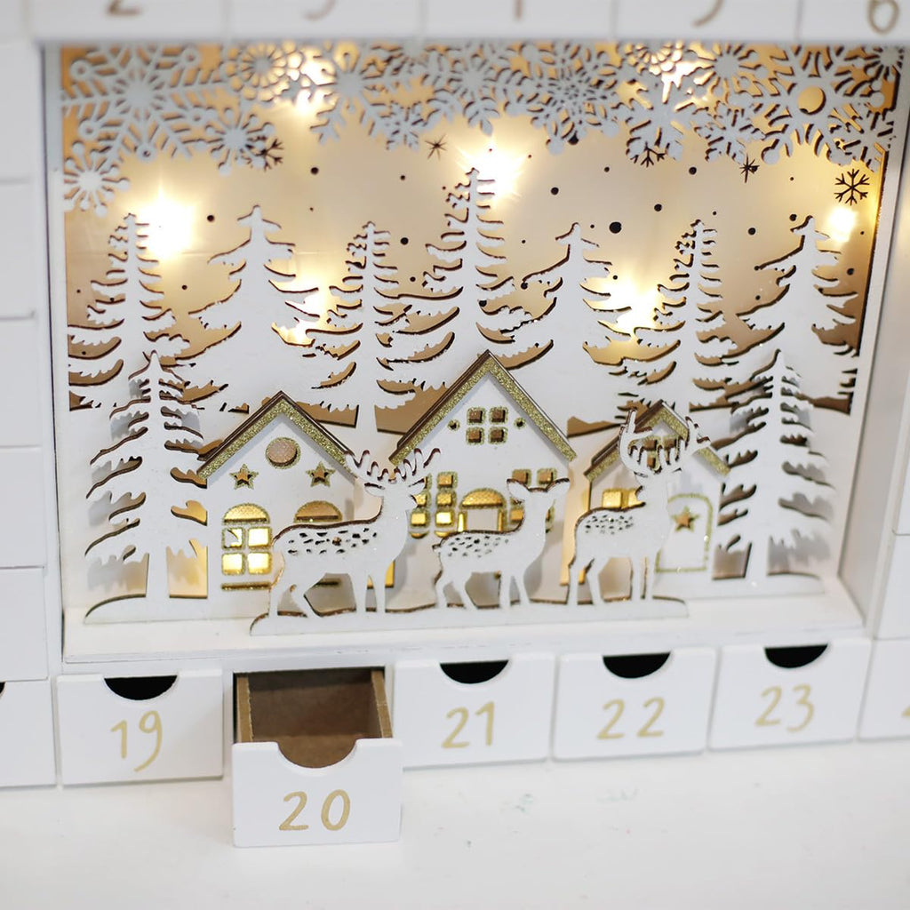 Pioneer-Effort Christmas Wooden Advent Calendar With 24 Drawers To Fill Small Gifts Christmas Scene With Led Lights Countdown To