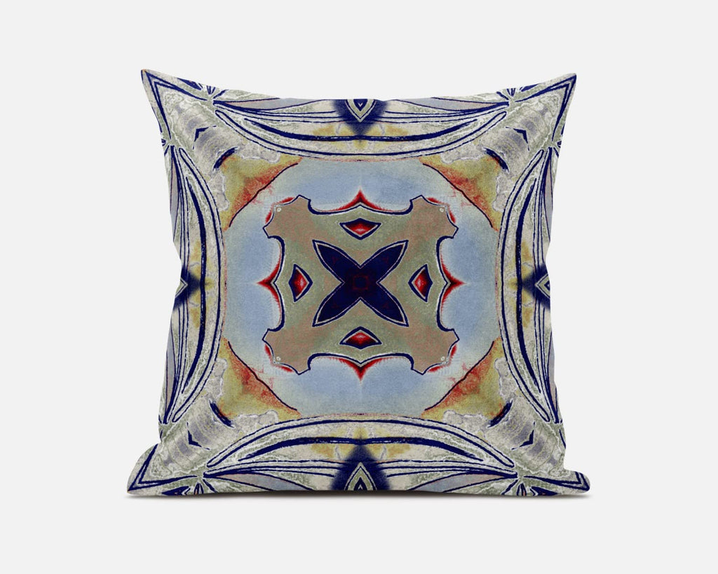 HomeRoots Muted Green Orange 20â€ Navy Sage Geo Tribal Suede Throw Pillow