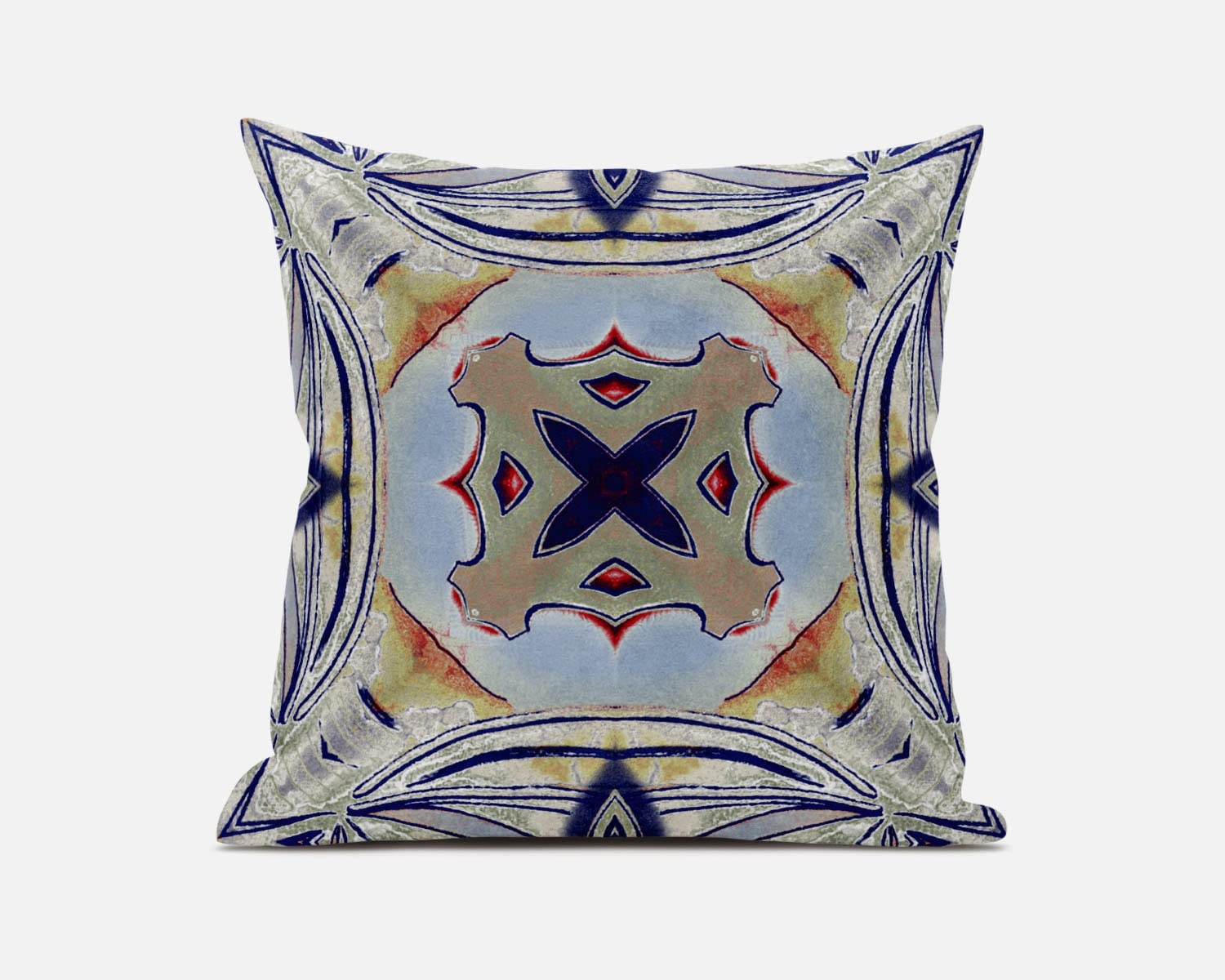 HomeRoots Muted Green Orange 20â€ Navy Sage Geo Tribal Suede Throw Pillow