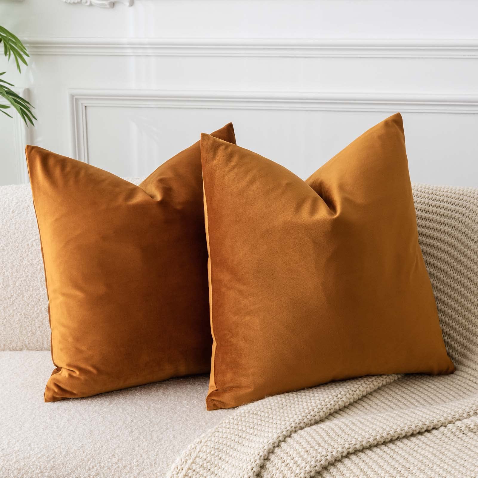 Juspurbet Velvet Throw Pillow Covers For Sofa Couch Bed,Decorative Soft Pillow Cases Set Of 2,20X20 Inches,Rust