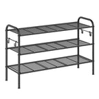 Songmics Shoe Rack, 3-Tier Shoe Organizer, Metal Shoe Shelf Storage With 4 Side Hooks, Holds 15 Pairs Of Shoes, Height-Adjustable Shoe Rack For Entryway, Hallway, Closet, Easy Assembly, Ink Black