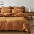 Simple&Opulence 100% Linen Duvet Cover Set, 3 Pcs Natural French Flax Rust Duvet Cover Queen Size, Breathable Soft Comfy Linen B