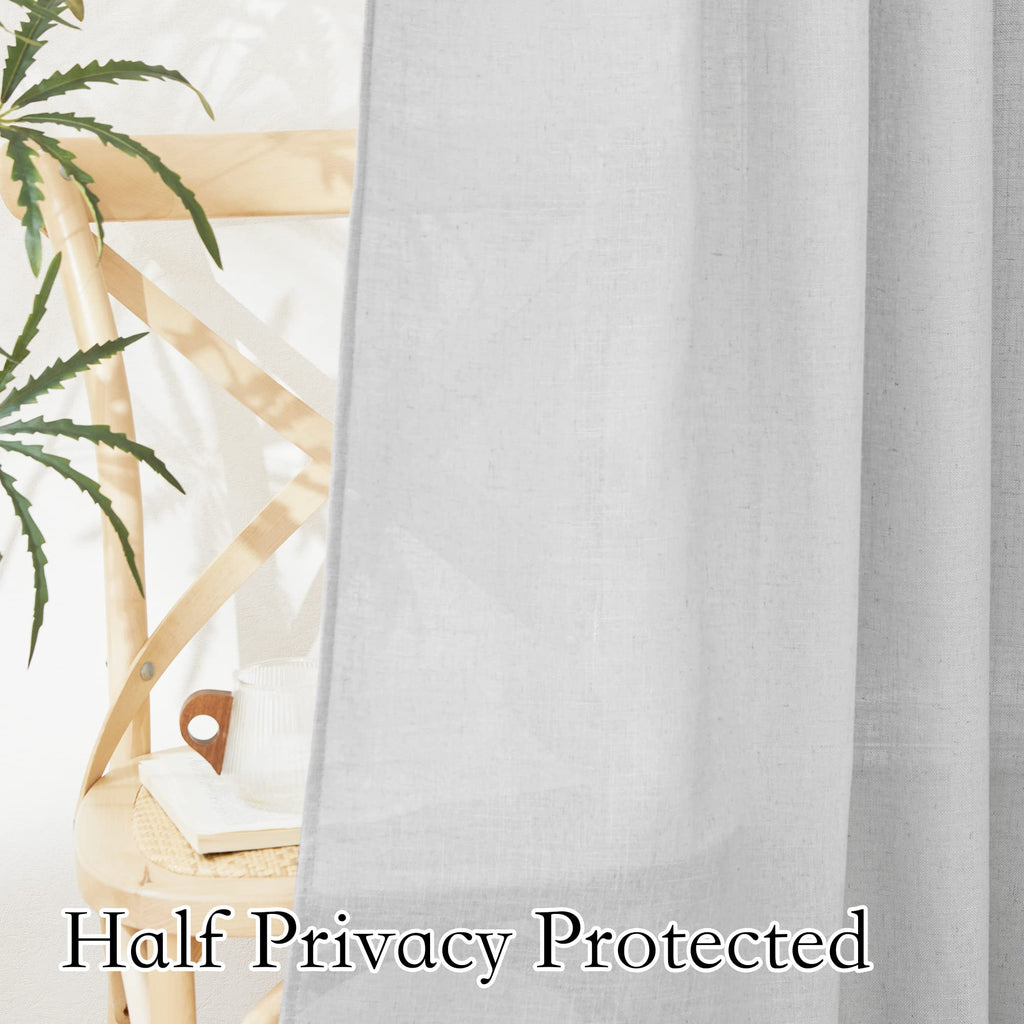 Ryb Home Semi Sheer Curtains - Linen Curtains Privacy Light Airy Sheer Window Treatment Drapes For Large Windows Bedroom Living