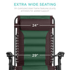Best Choice Products Oversized Padded Zero Gravity Chair, Folding Outdoor Patio Recliner, Xl Anti Gravity Lounger For Backyard W/Headrest, Cup Holder, Side Tray, Polyester Mesh - Espresso/Green