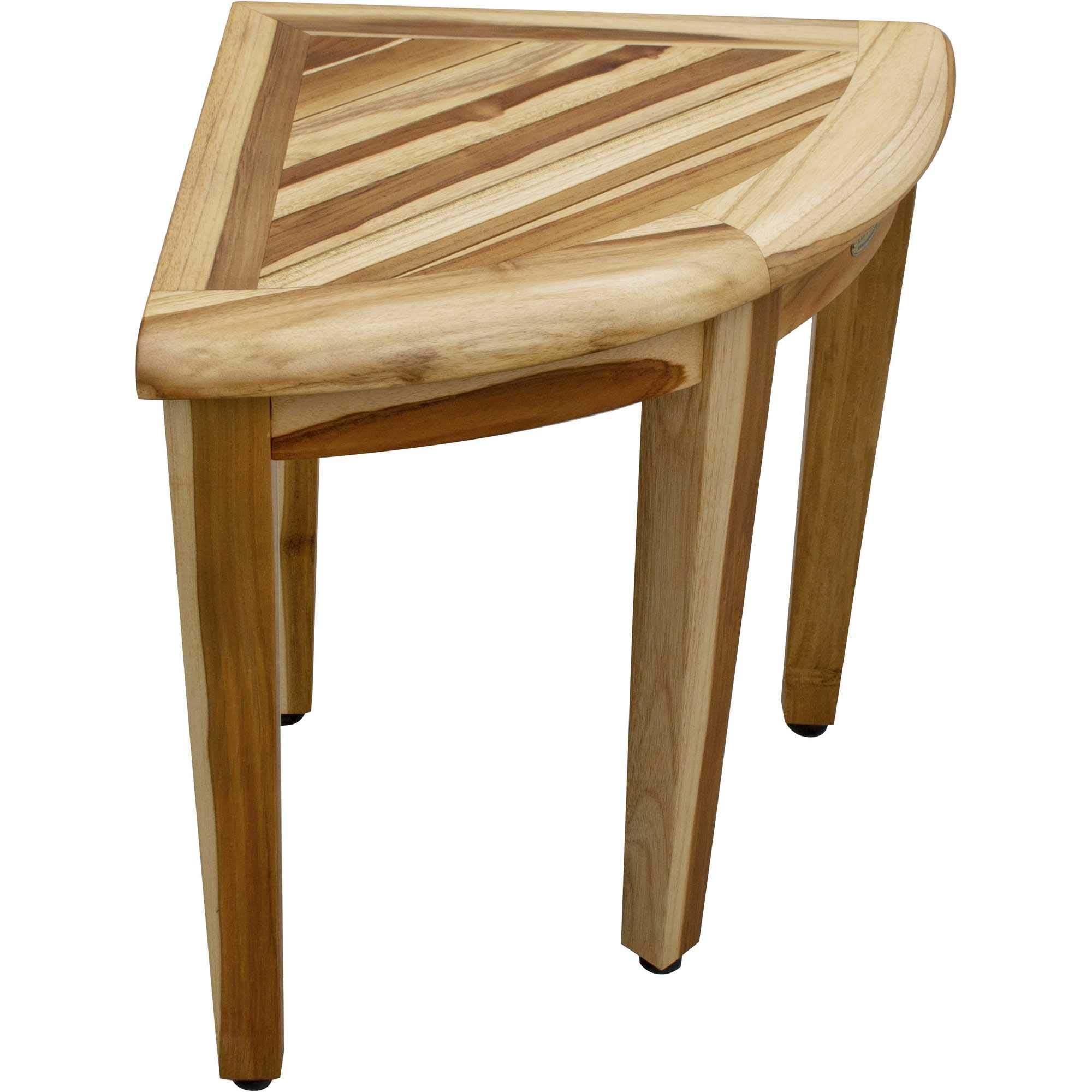 HomeRoots 16' Compact Teak Corner Shower Stool with Shelf in Natural Finish