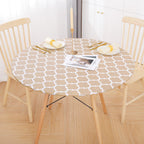Smiry Round Picnic Tablecloth, Waterproof Elastic Fitted Table Covers For 57' - 68' Tables, Wipeable Flannel Backed Vinyl Tablecloths For Camping, Indoor, Outdoor, Khaki & White