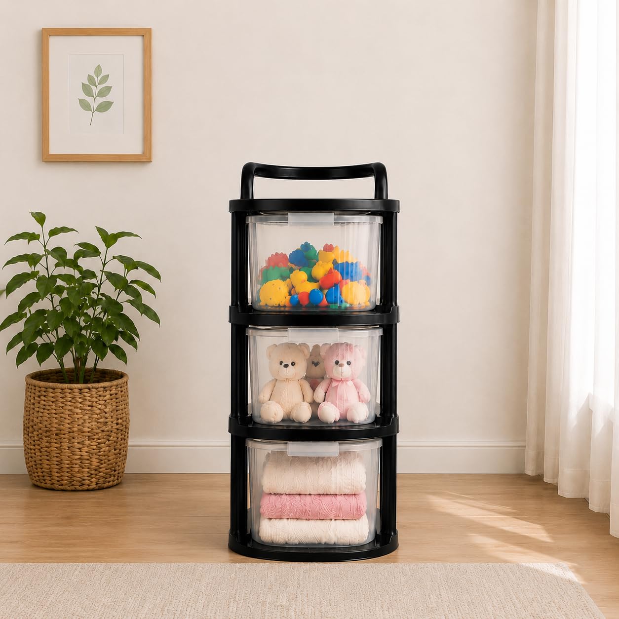 Sr 3 Layer Plastic Storage Drawer With Wheels | Stackable Storage Cabinet For Bedroom, Office, Home | Utility Storage Drawer Org