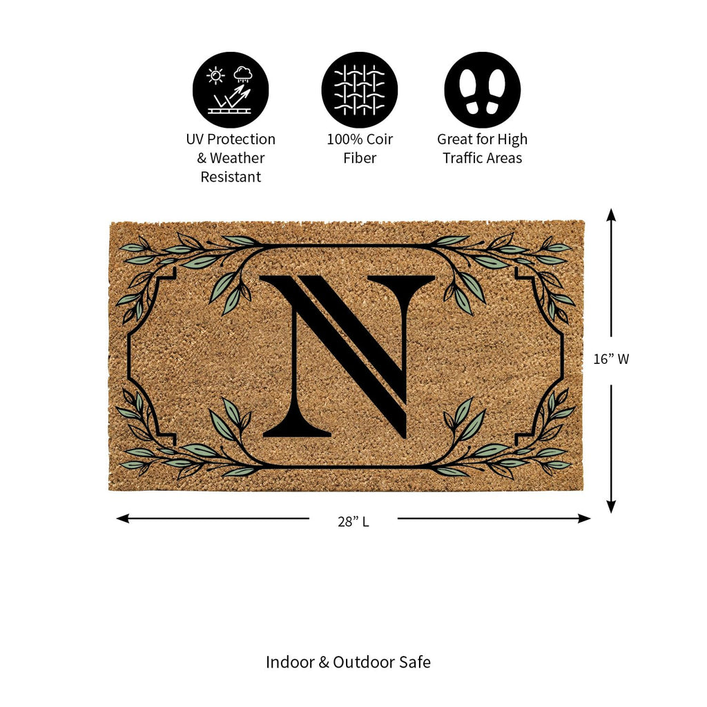 Evergreen Monogram Coir Doormat | Letter N | Front Door Mat For Outdoor Indoor Entrance | 28X16 Inches | Non-Slip Backing Doorwa