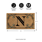 Evergreen Monogram Coir Doormat | Letter N | Front Door Mat For Outdoor Indoor Entrance | 28X16 Inches | Non-Slip Backing Doorwa