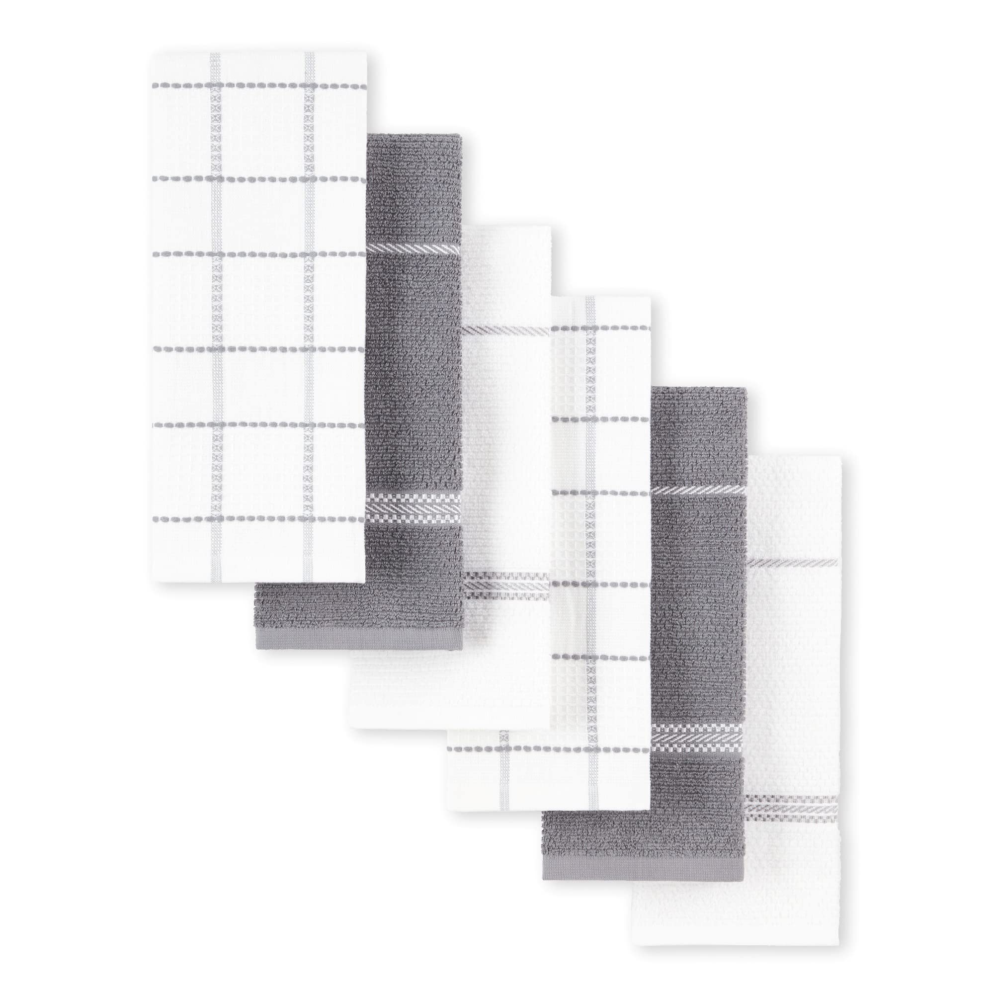 Martha Stewart Modern Waffle Kitchen Towel Set 6-Pack, Grey, 16''x28''