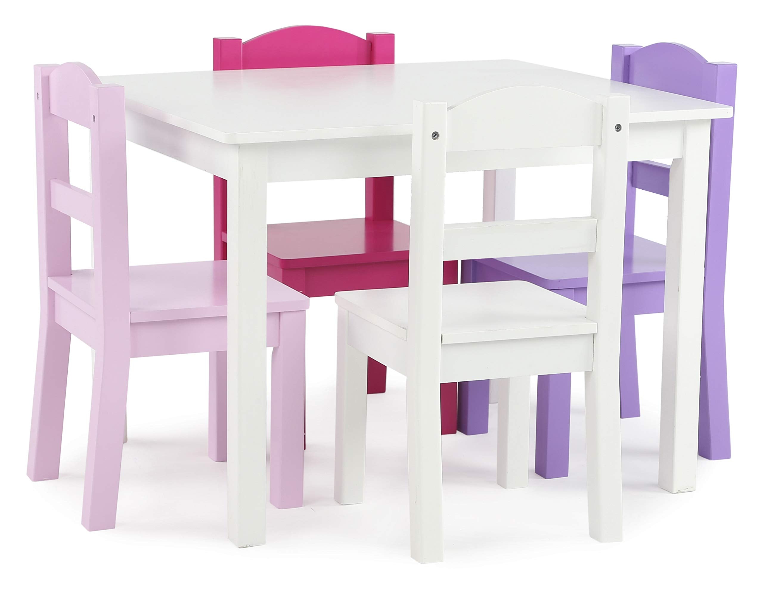 Humble Crew Kids Wood Table & 4 Chair Set Primary, White/Purple/Pink