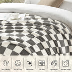 Homelike Moment Checkered Throw Blanket, Grey Checkerboard Grid Soft Fluffy Fleece Blankets Throws, Fuzzy Cozy Plush Flannel Bla