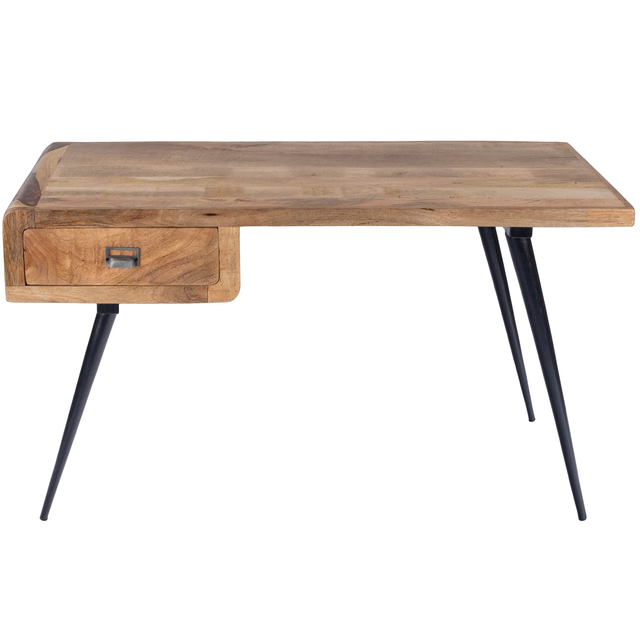 HomeRoots Mango Wood, Iron; Black Finish Natural Wood and Metal Desk