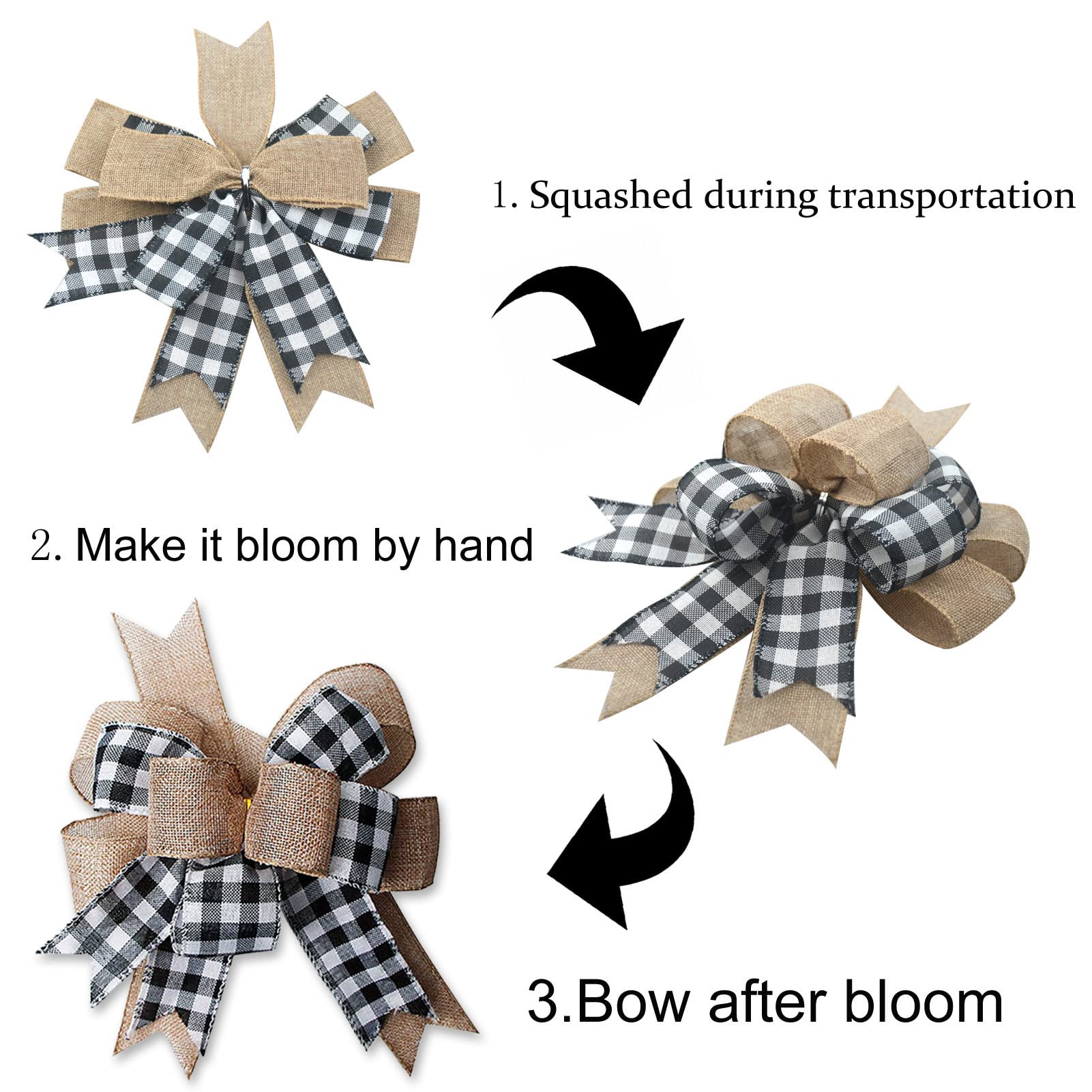 Hongsome Buffalo Plaid Burlap Bows For Wreath 2 Pack,12   X9.4   Large Rustic Farmhouse Decor Tree Topper Check Bow Decorations