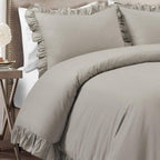 Lush Decor Reyna Ruffle 100% Cotton Duvet Cover Set - 3 Piece Cozy Ruffled Bedding Set - Timeless Elegance And Comfort - King, G