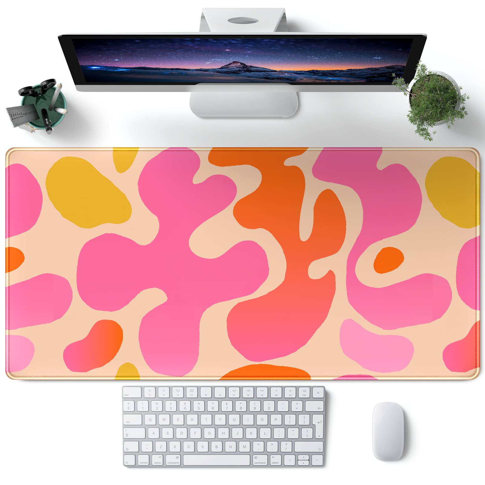 Pink Desk Mat Modern Abstract Large Mouse Pad Xxl Cute Pink Desk Pad Keyboard Mat, Desk Accessories For Women Office Decor, Exte