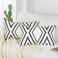 Adabana Outdoor Lumbar Waterproof Pillow Covers Set Of 2 Boho Geometric Throw Pillows Cover For Patio Garden 12 X 20 Inch White