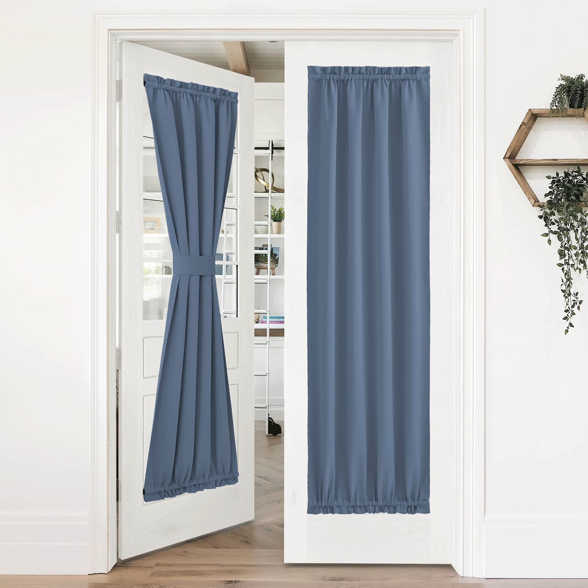 Nicetown Sidelight Curtain Panel - Blackout Solid Door Curtain With Top And Bottom Rod Pocket For Patio Door, 36 Inches Wide X 72 Inches Long, Stone Blue, 1 Pack