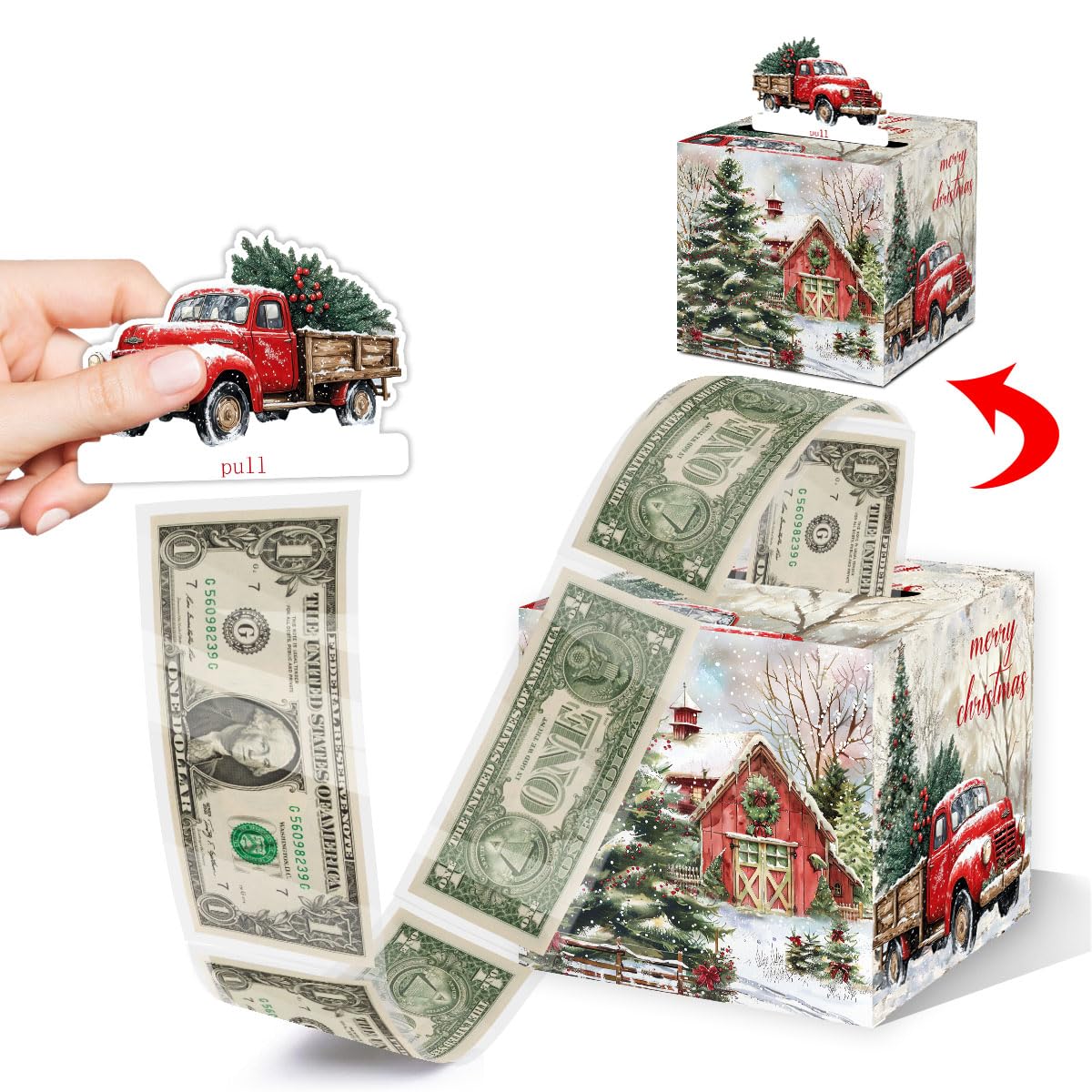Merry Christmas Surprise Money Box For Cash, Christmas Money Holder, Money Box Gift Set - Included 35 Pcs Transparent Bags, Chri