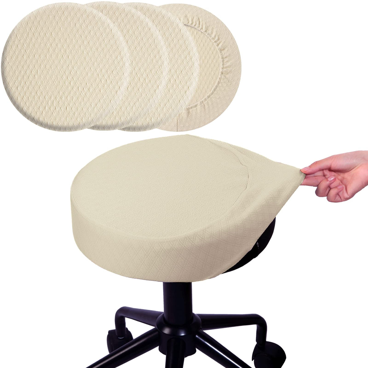 Buyue 4 Pcs Bar Stool Covers, Luxury Fabric Dia.14-16' Round Stretchy Crease-Resistant Washable Jacquard Dustproof Stool Seat Slipcover, M-Beige-Set Of 4