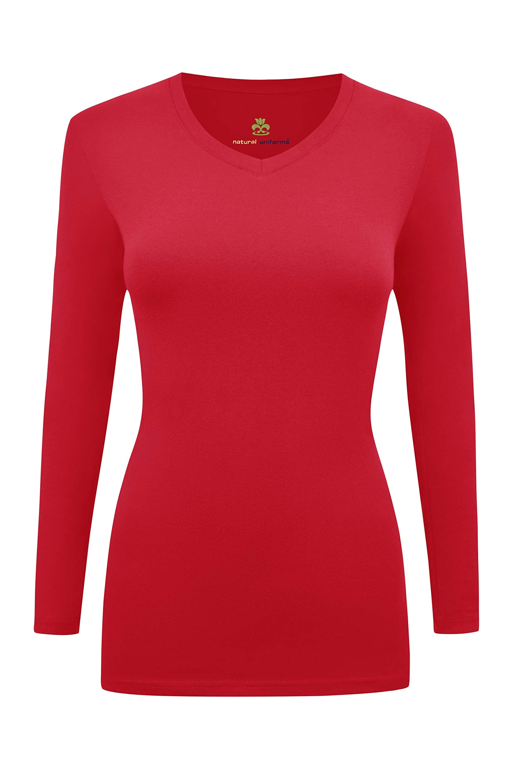Natural Uniforms Womens Long Sleeve V-Neck T-Shirt Under Scrub (Red, Xx-Large)