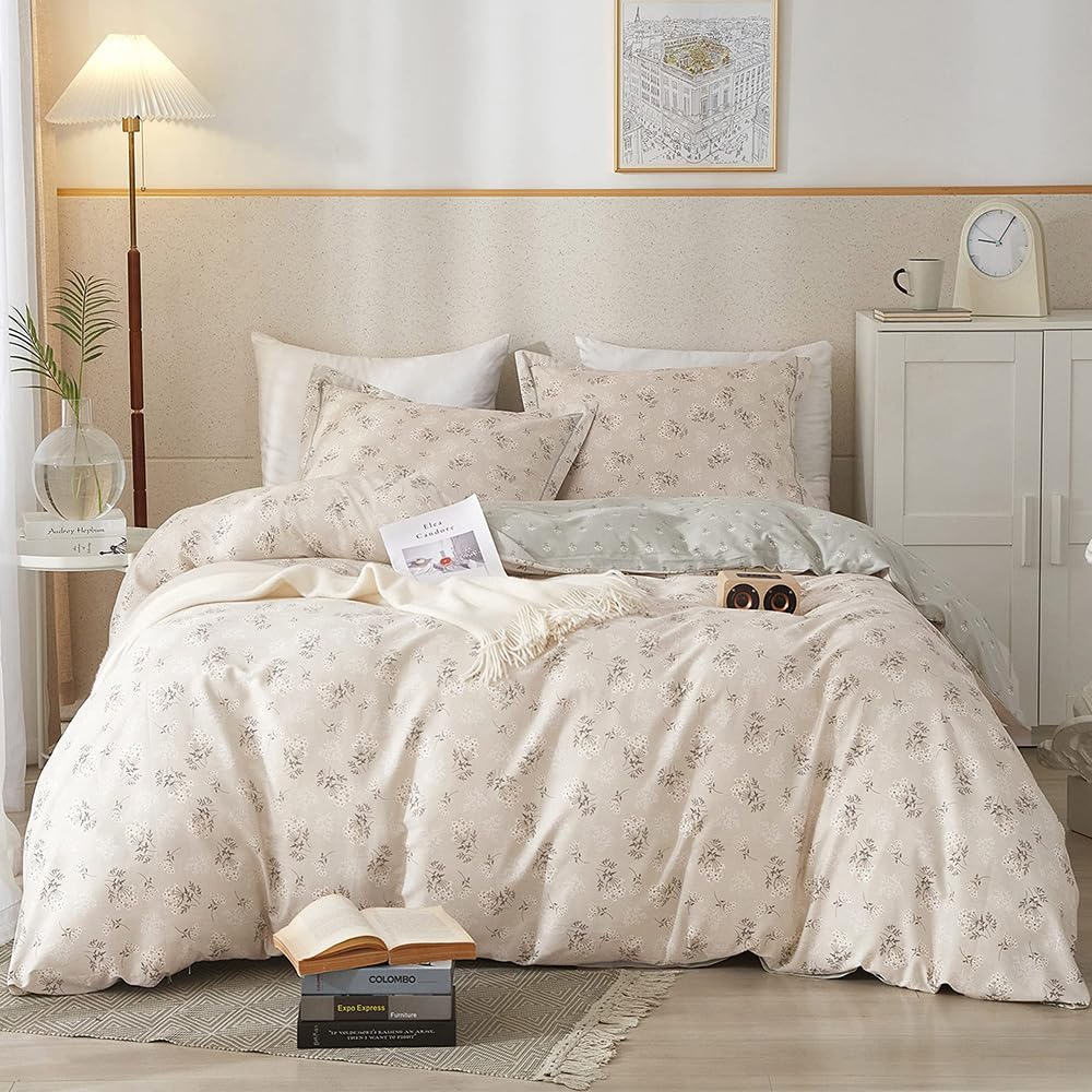 Highbuy Boho Floral Duvet Cover King Cotton Aesthetic Bedding Set King Size Comforter Cover Set Garden Lightweight Soft Duvet Co