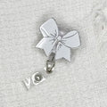 Valentines Day Badge Reel,Grey Bow Badge Reels Retractable,Silver Glitter Retractable Badge Holder With Swivel Alligator Clip,Re