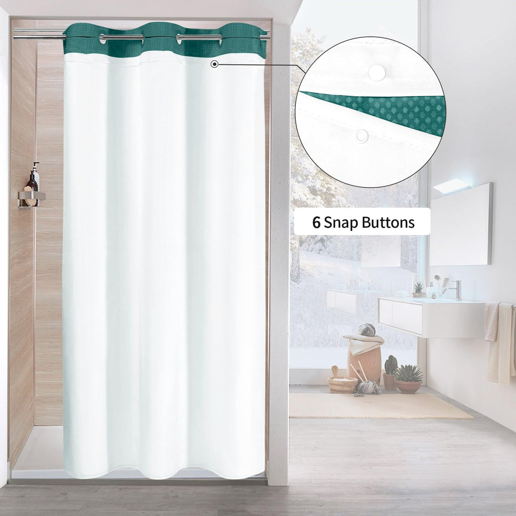 Mitovilla Dark Green Waffle Small Stall Shower Curtain 36 X 74, No Hooks Required Half Size Narrow Fabric Cloth Shower Curtain S