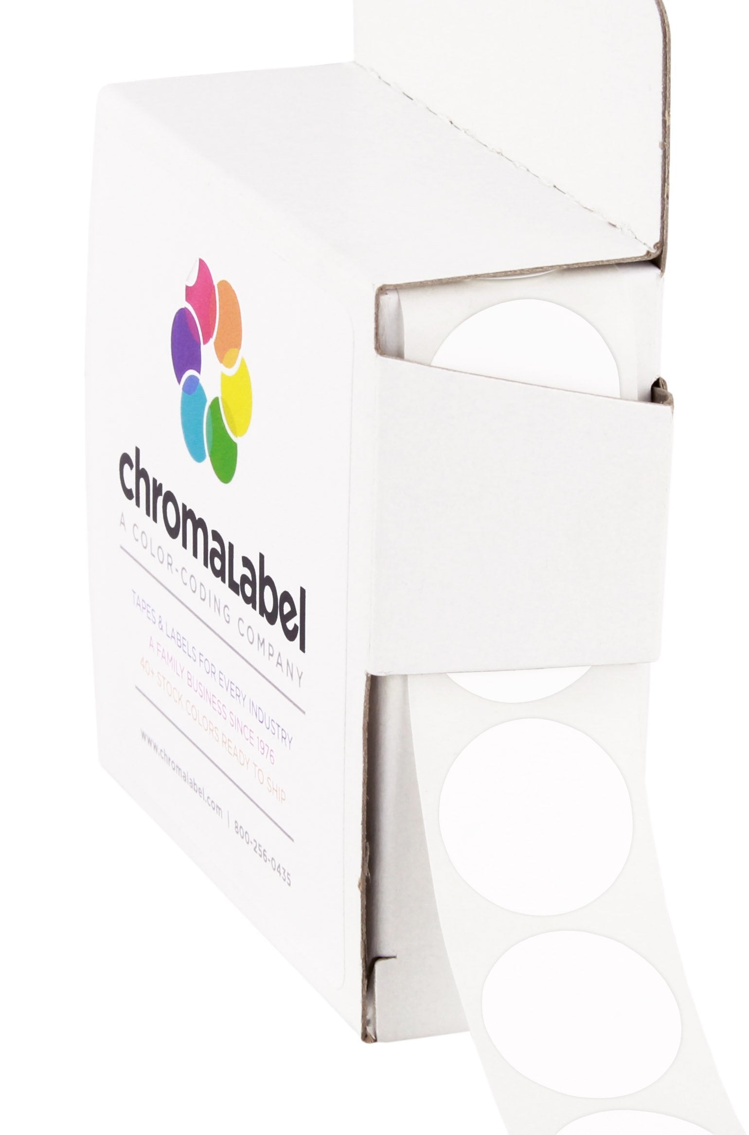 Chromalabel 0.75 Inch Round Label Permanent Color Code Dot Stickers, 1000 Labels Per Dispenser Box, White