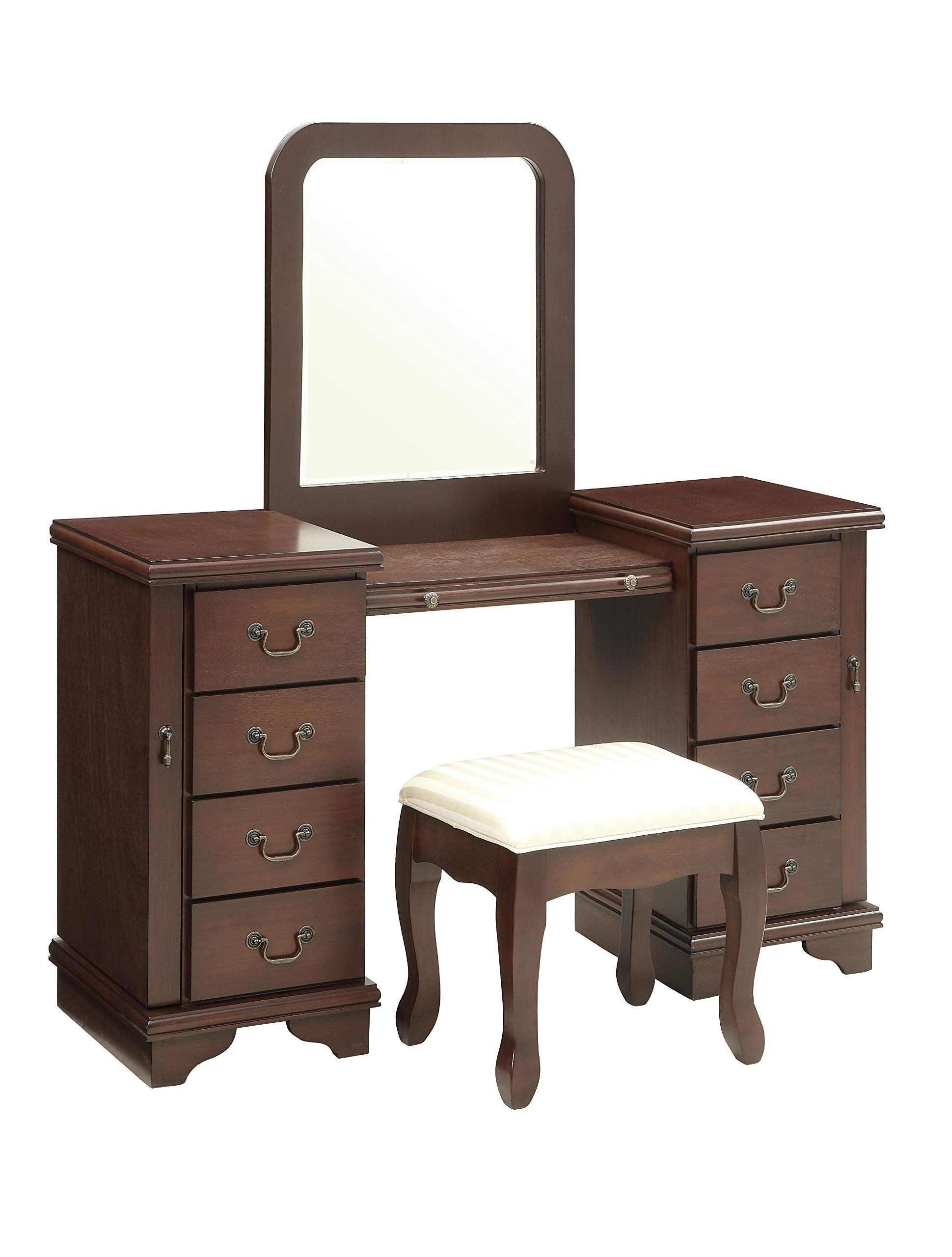 Acme Louis Philippe Vanity Desk and Stool in Brown