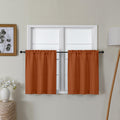 Lecloud Bessie Orange Short Curtains 24 Inch Length 2 Pcs, Faux Linen Kitchen Small Curtains with Rod Pocket, Light Filtering Cu