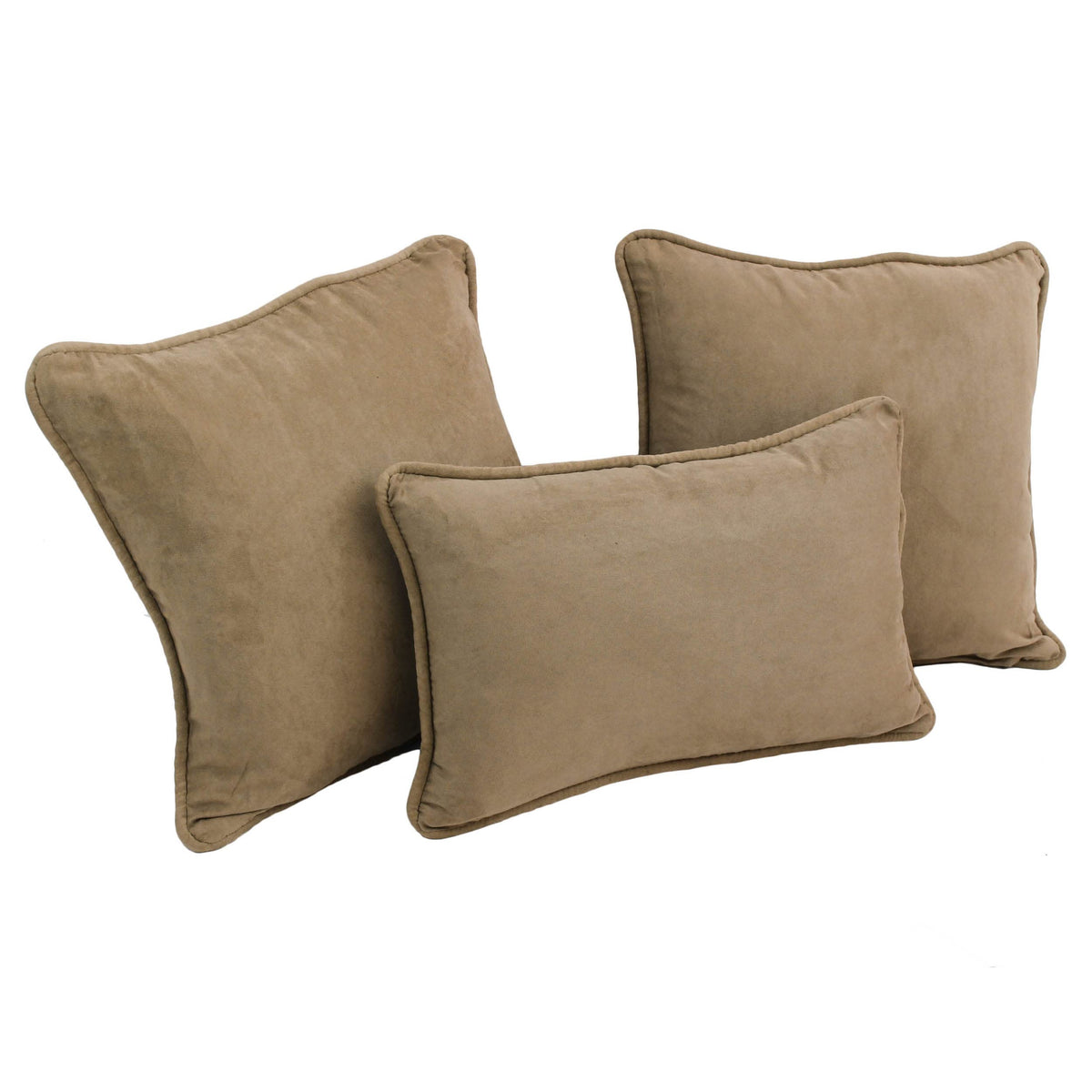 Blazing Needles Corded Microsuede Throw Pillow Set, Java 3 Count