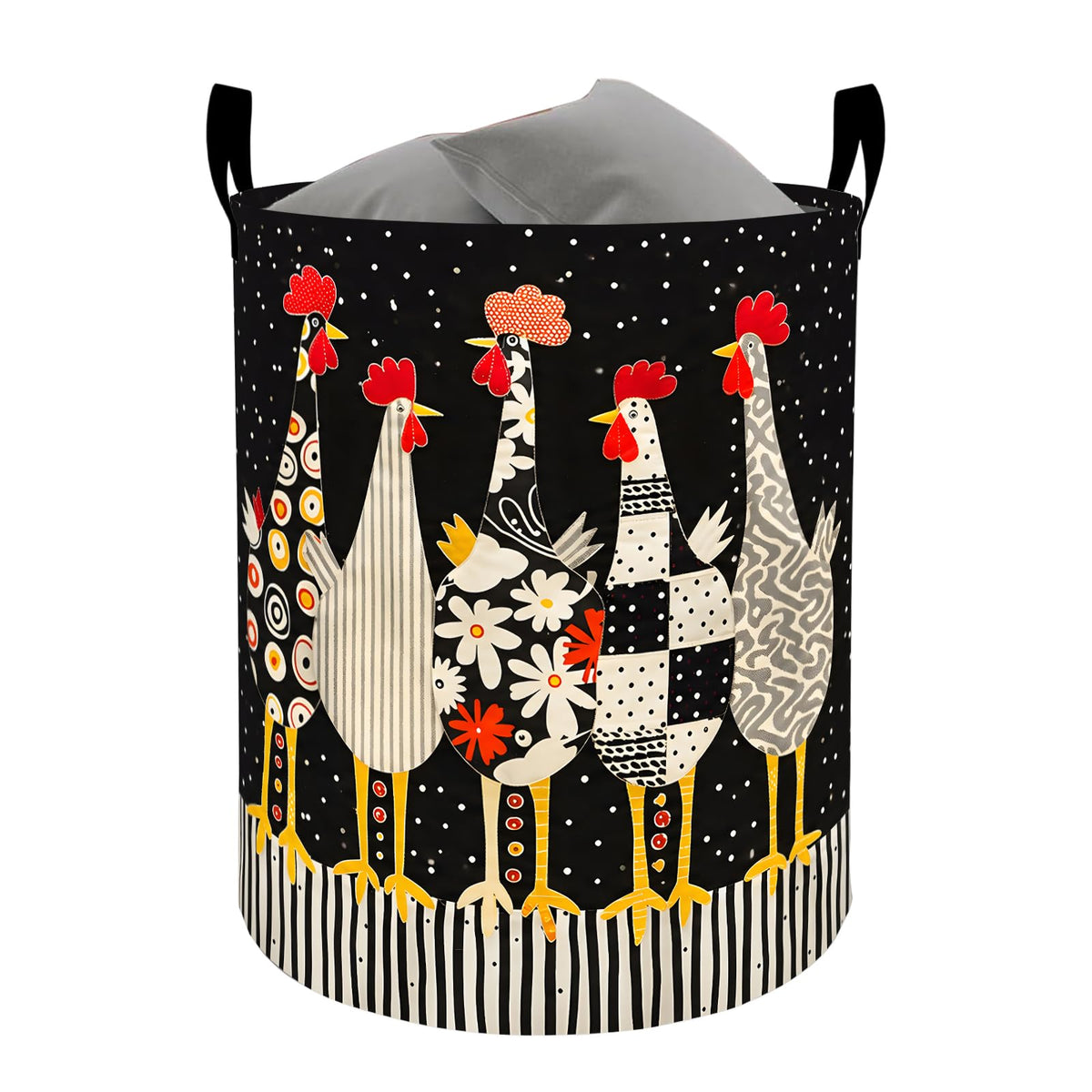 TRYYN Rustic Chicken Farm Laundry Basket, Rooster Hen Decorative Gifts Storage Hamper, Waterproof Oxford Cloth Collapsible Bin, 