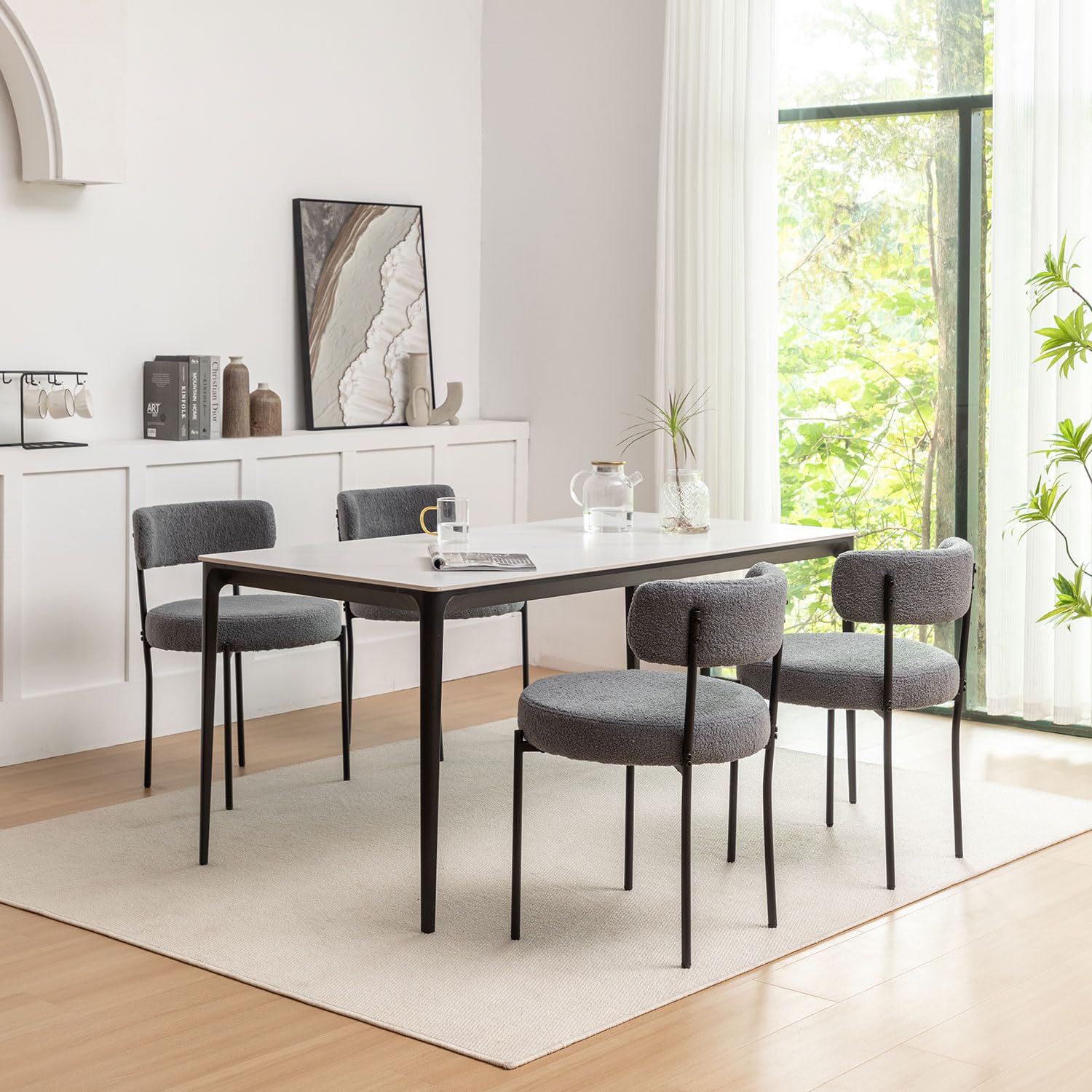 Riknuxi Boucle Dining Chairs Set Of 4, Round Upholstered Dining Chairs With Black Metal Legs, Modern Dining Room Chairs For Dini