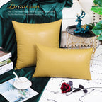 Brawarm Faux Leather Pillow Covers 12 X 20 Inches, Yellow Leather Pillow Covers Pack Of 2, Crocodile Leather Decorative Lumbar T