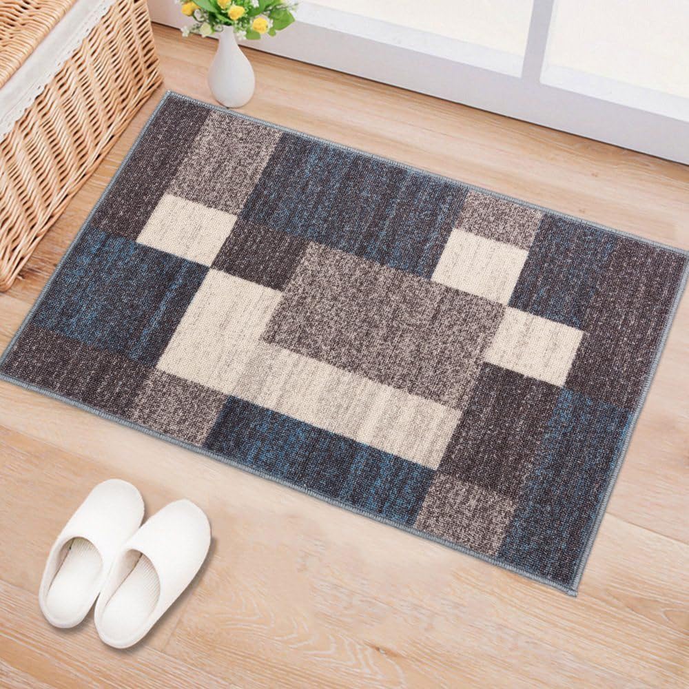 Rugshop Modern Boxes Design Non-Slip (Non-Skid) Area Rug 27 x 4 Blue