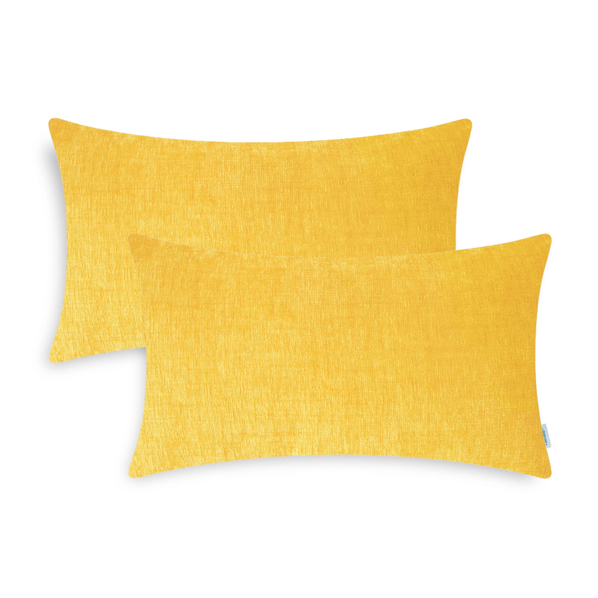 Calitime Pack Of 2 Cozy Pillow Covers Cases For Couch Sofa Home Decoration Solid Dyed Soft Chenille 12 X 20 Inches Mustard Yello