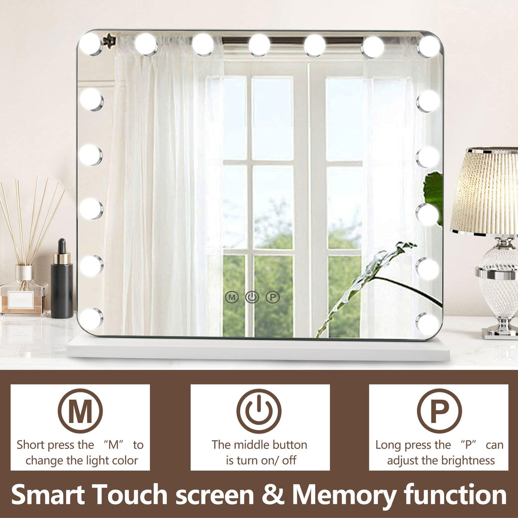 Slimoon Hollywood Vanity Mirror With Lights, 17 Dimmable Led Bulbs 3 Color Lighted Makeup Mirror With Detachable 10X Magnificati
