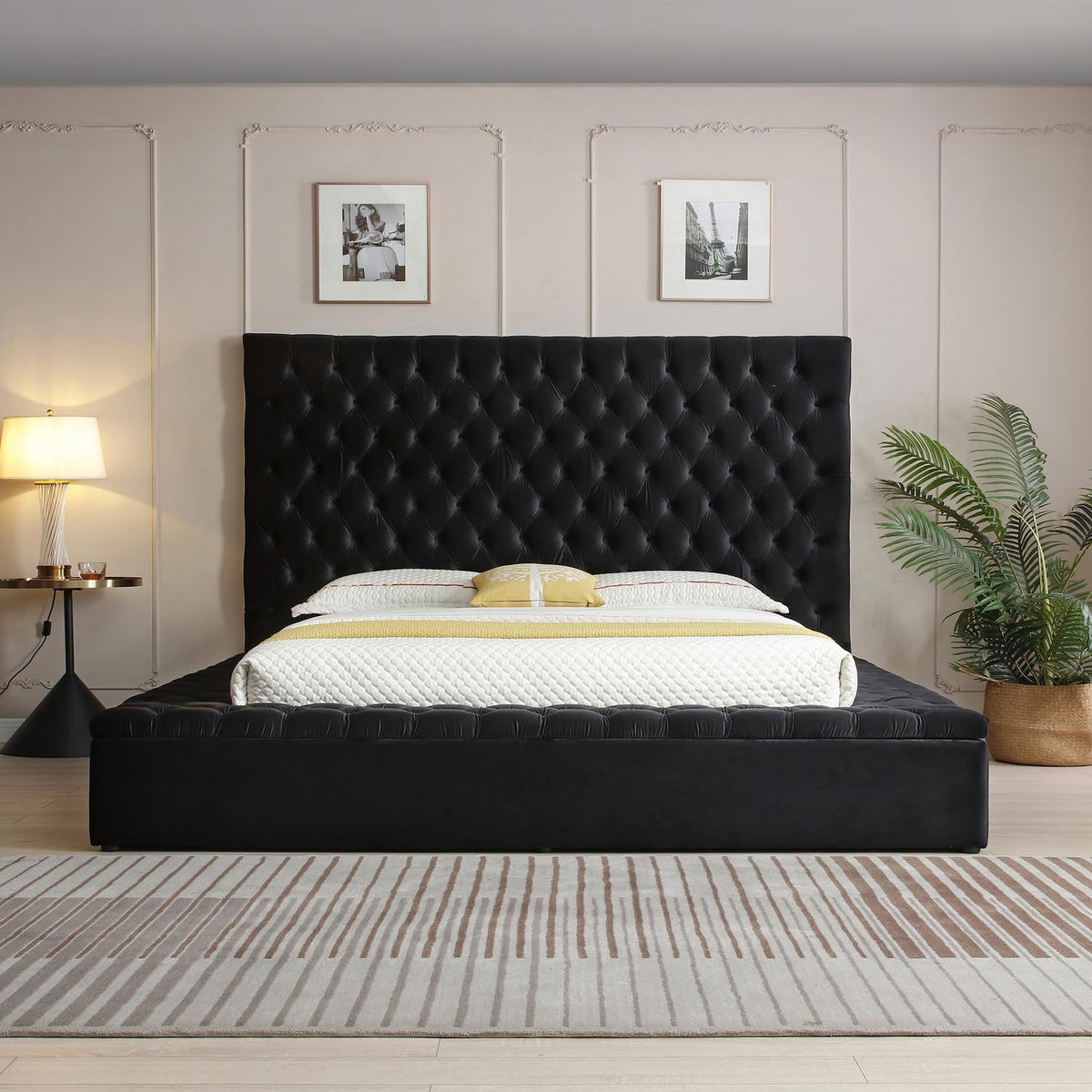 Woodpecker'S Inc Cosmopolitan Velvet Tufted Upholstered Storage Platform With Headboard (Black, King)