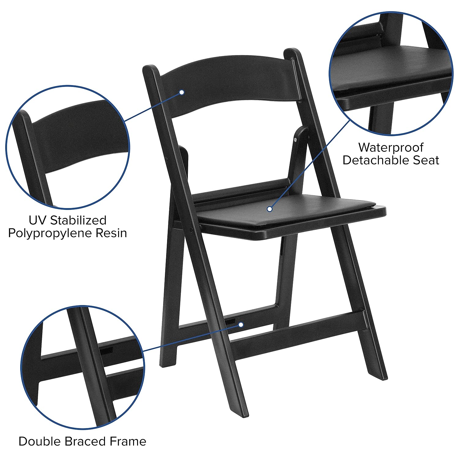 Flash Furniture 1000 Lb Capacity Resin Folding Chair W/Vinyl Padded Seat, Black