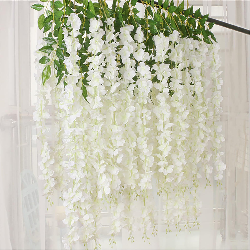 Luerbi 5 Pack Cream Wisteria Hanging Flowers Garland, 3.77 Feet Cream Artificial Wisteria Flower Vines, Fake Cream Wisteria, Cre