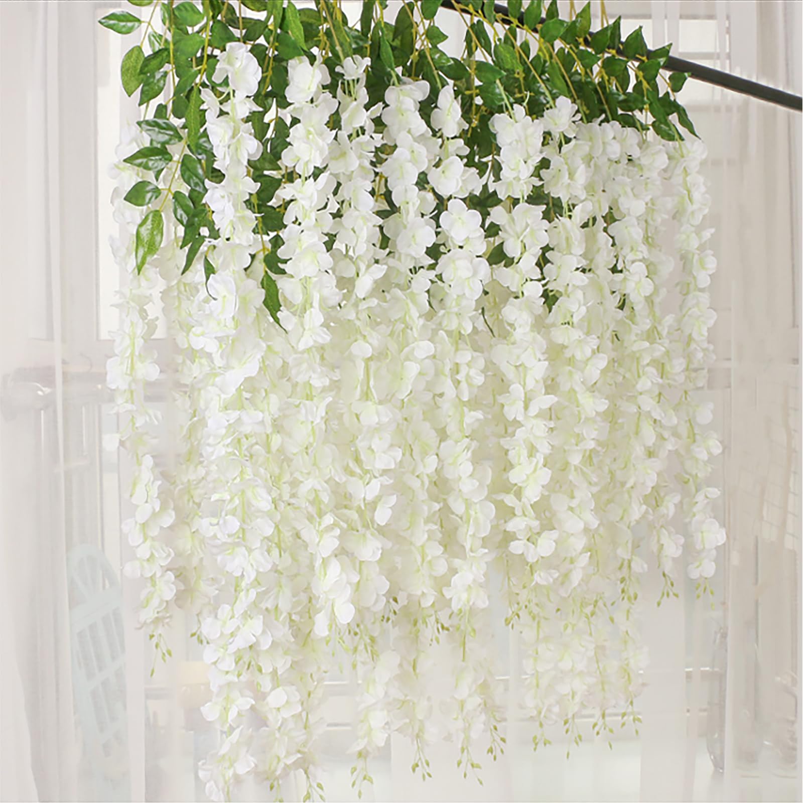 Luerbi 5 Pack Cream Wisteria Hanging Flowers Garland, 3.77 Feet Cream Artificial Wisteria Flower Vines, Fake Cream Wisteria, Cre