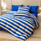 Clothknow Blue White Striped Queen Comforter Set 3Pcs Blue White Bedding Comforter Sets Stripes Comforter Queen Blue Comforter Lightweight Comforter Sets Queen All Season