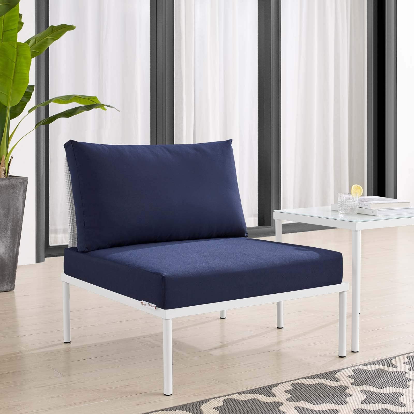 Modway EEI-4959-WHI-NAV Harmony Outdoor Patio Aluminum Armless Chair, White Navy