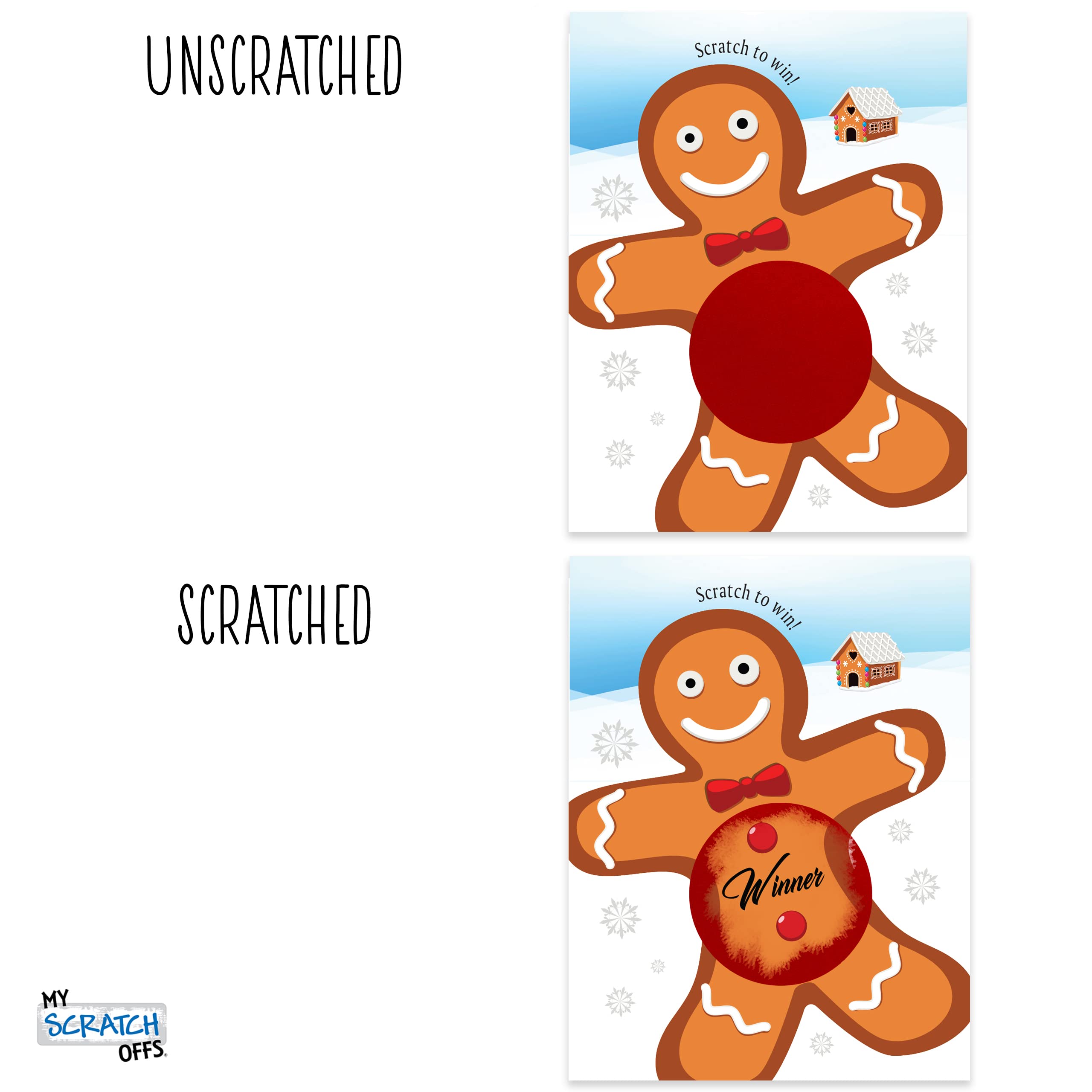 My Scratch Offs - 26 Pack Gingerbread Man Scratch Off Game Cards Tickets For Adult & Family Games, Party Favors, Christmas Coal